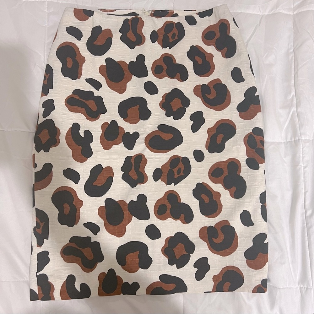 Talbots Leopard Print Textured Pencil Skirt Size 6 Lined Office Career A…